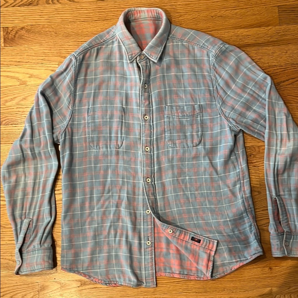 Faherty Blue and Pink Casual Button Down Reversible Shirt Men’s L